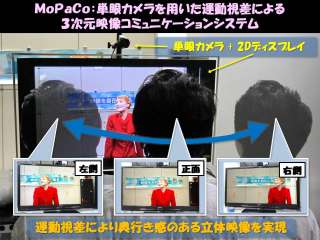 ＭｏＰａＣｏ：単眼カメラを用いた運動視差による３次元映像コミュニケーションシステム