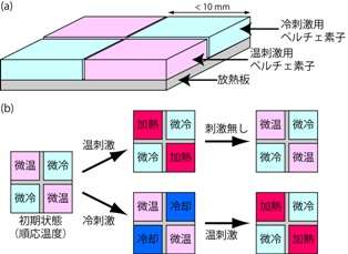 温・冷刺激の空間分割による高応答性温度提示ユニット (168)